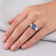 14K Gold Three Stone Engagement Ring Round Ceylon Sapphire 2.50 Carats