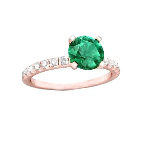 14K Rose Gold Green Emerald And Diamonds 3.20 Carats Engagement Ring New