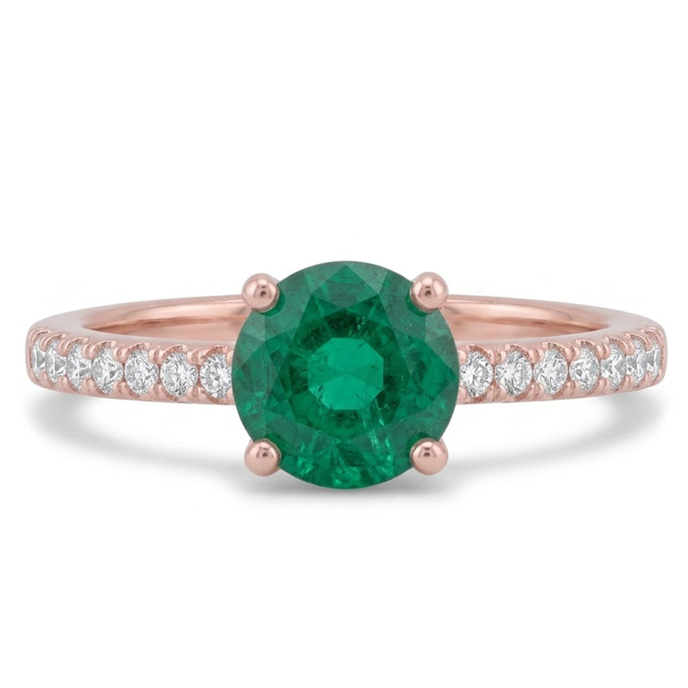 14K Rose Gold Green Emerald And Natural Earth Mined Diamonds 3.20 Carats Engagement Ring New