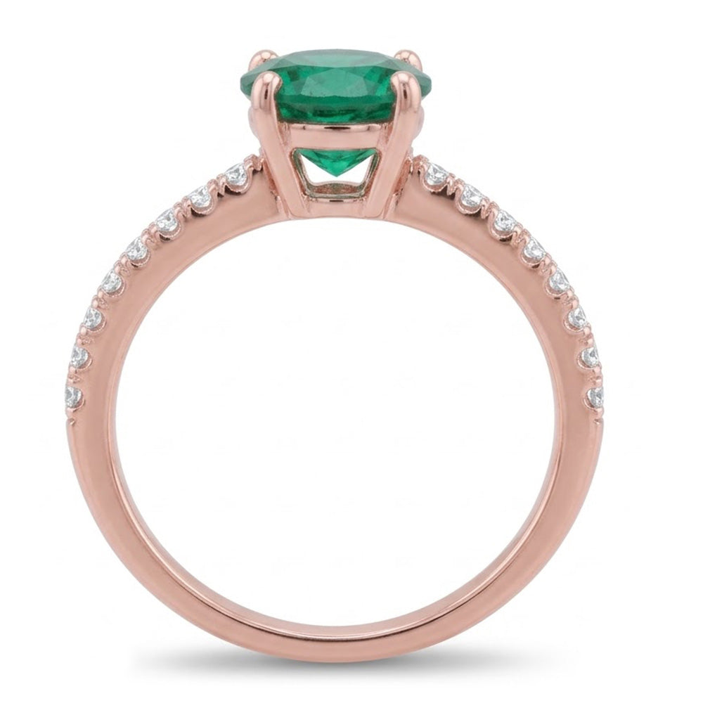 14K Rose Gold Green Emerald And Natural Earth Mined Diamonds 3.20 Carats Engagement Ring New