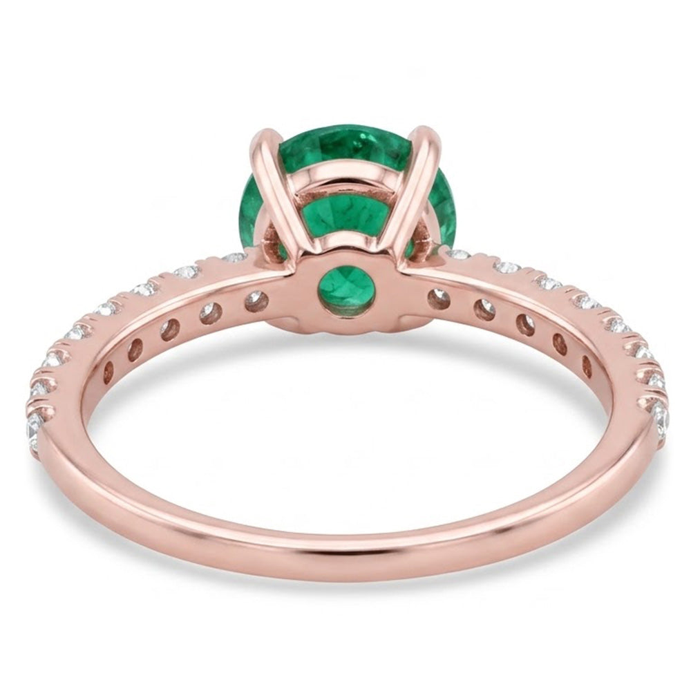 14K Rose Gold Green Emerald And Natural Earth Mined Diamonds 3.20 Carats Engagement Ring New