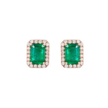 14K Rose Gold Green Emerald With Diamond 8 Carats Lady Stud Halo Earrings