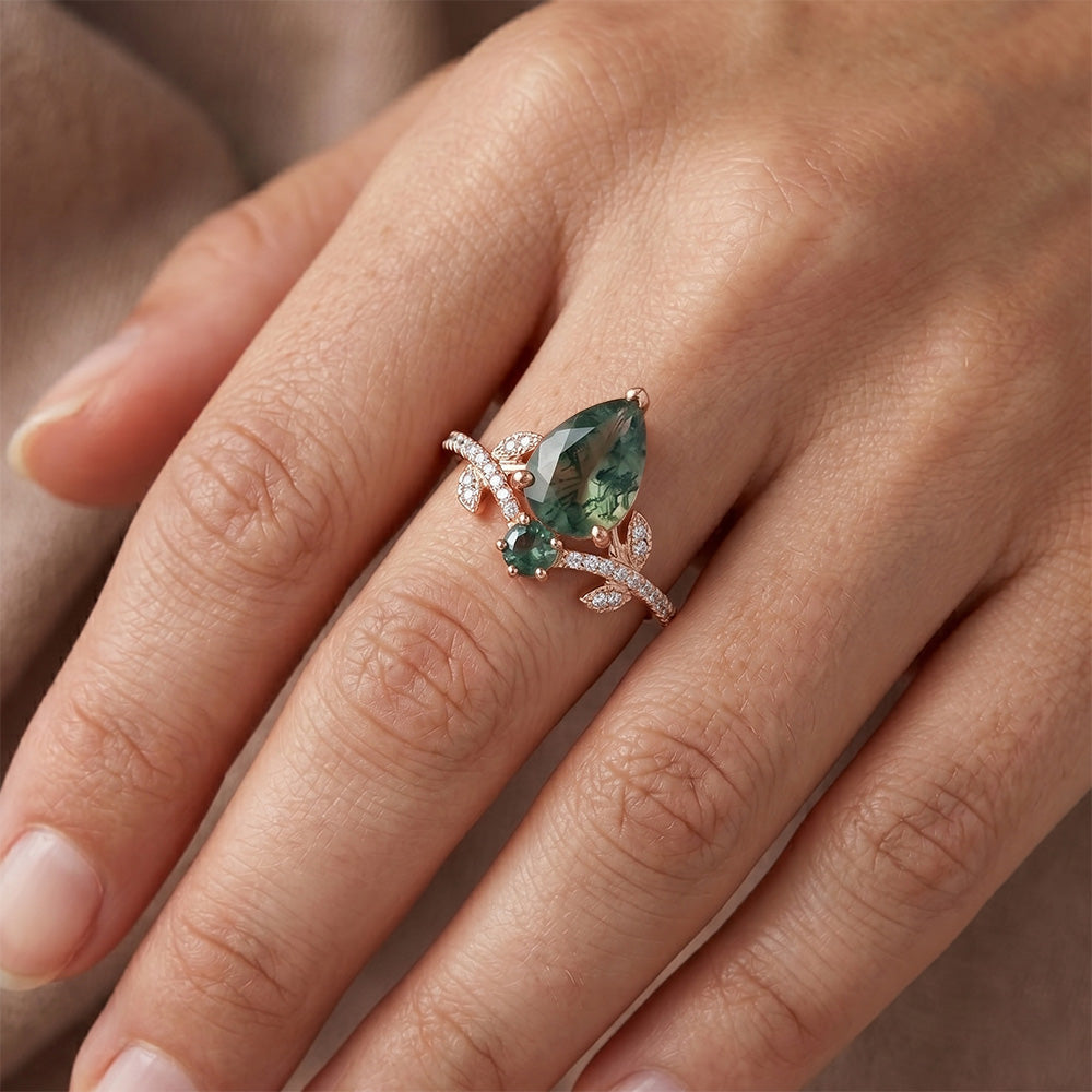 14K Rose Gold VVS Moss Agate Precious Stone Ring 2.50 ct