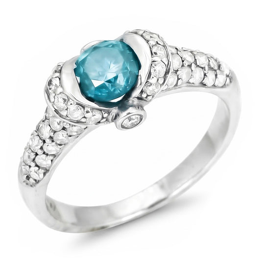 14K White Gold 1.25 Ct Blue Genuine Natural Earth Mined DIAMOND ( NOT LAB GROWN ) Fancy Gemstone Ring Jewellery New