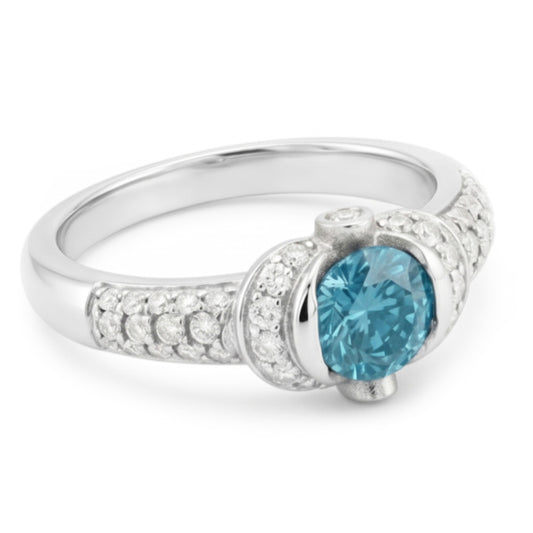 14K White Gold 1.25 Ct Blue Genuine Natural Earth Mined DIAMOND ( NOT LAB GROWN ) Fancy Gemstone Ring Jewellery New