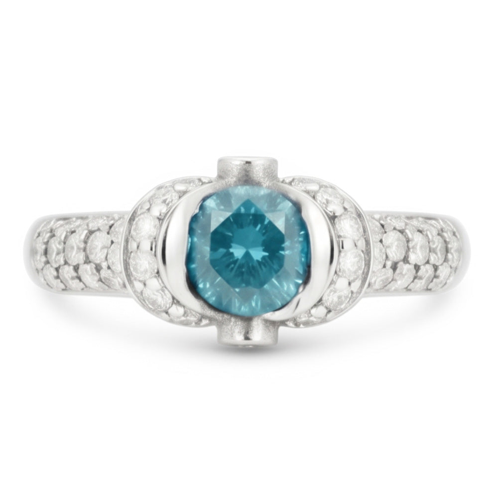 14K White Gold 1.25 Ct Blue Genuine Natural Earth Mined DIAMOND ( NOT LAB GROWN ) Fancy Gemstone Ring Jewellery New
