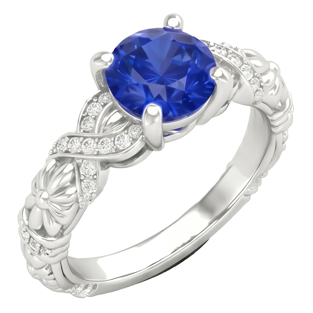 14K White Gold 1.90 Ct Round Cut Ceylon Sapphire Natural Earth Mined DIAMOND ( NOT LAB GROWN )s Ring New