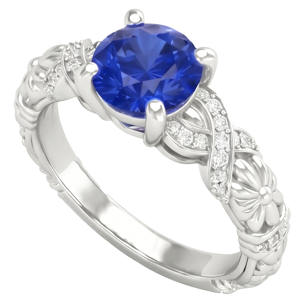 14K White Gold 1.90 Ct Round Cut Ceylon Sapphire Natural Earth Mined DIAMOND ( NOT LAB GROWN )s Ring New