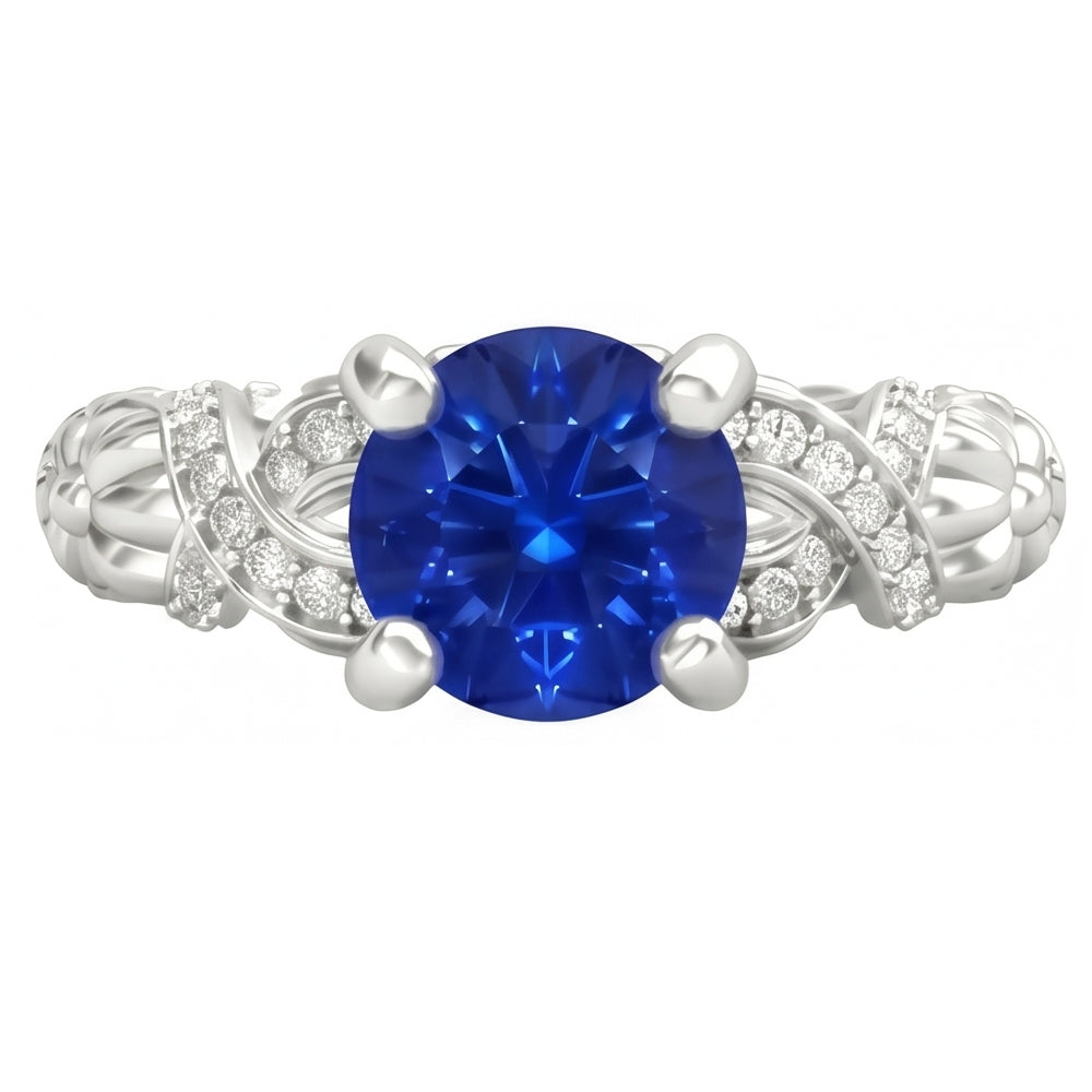 14K White Gold 1.90 Ct Round Cut Ceylon Sapphire Natural Earth Mined DIAMOND ( NOT LAB GROWN )s Ring New