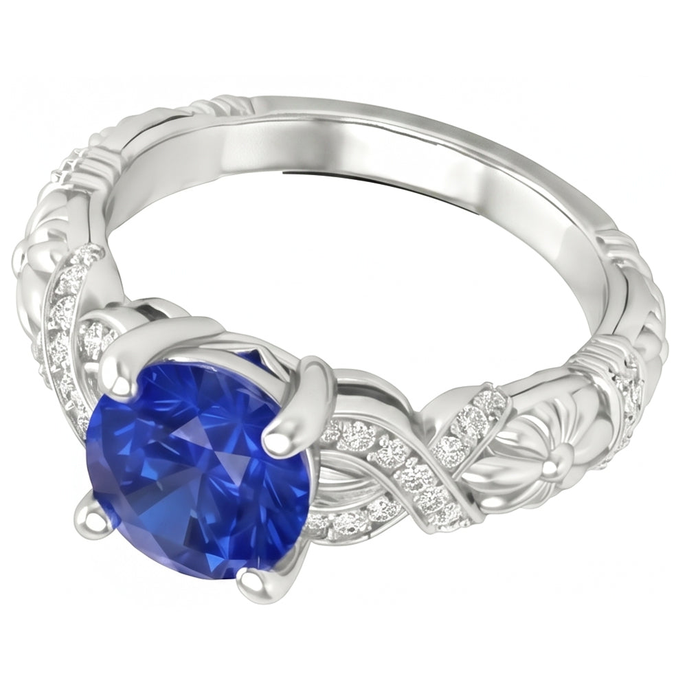 14K White Gold 1.90 Ct Round Cut Ceylon Sapphire Natural Earth Mined DIAMOND ( NOT LAB GROWN )s Ring New