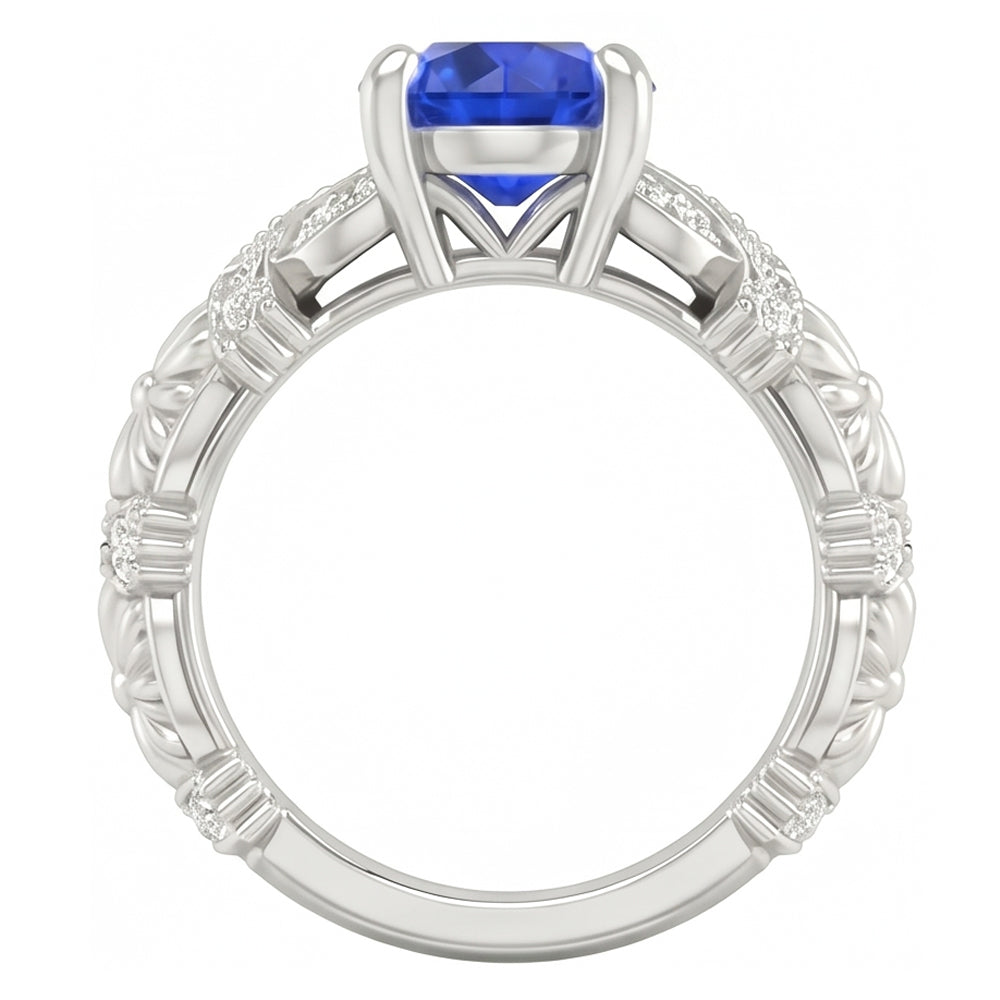 14K White Gold 1.90 Ct Round Cut Ceylon Sapphire Natural Earth Mined DIAMOND ( NOT LAB GROWN )s Ring New