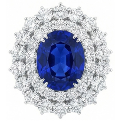 14K White Gold 10 Ct. Cushion Sapphire And Round Natural Earth Mined Diamonds Ring