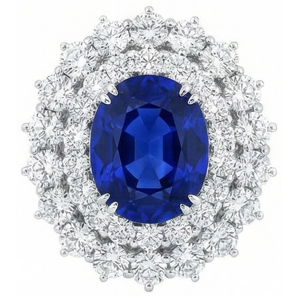 14K White Gold 10 Ct. Cushion Sapphire And Round Natural Earth Mined Diamonds Ring