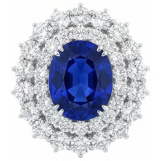 14K White Gold 10 Ct. Cushion Sapphire And Round Natural Earth Mined Diamonds Ring