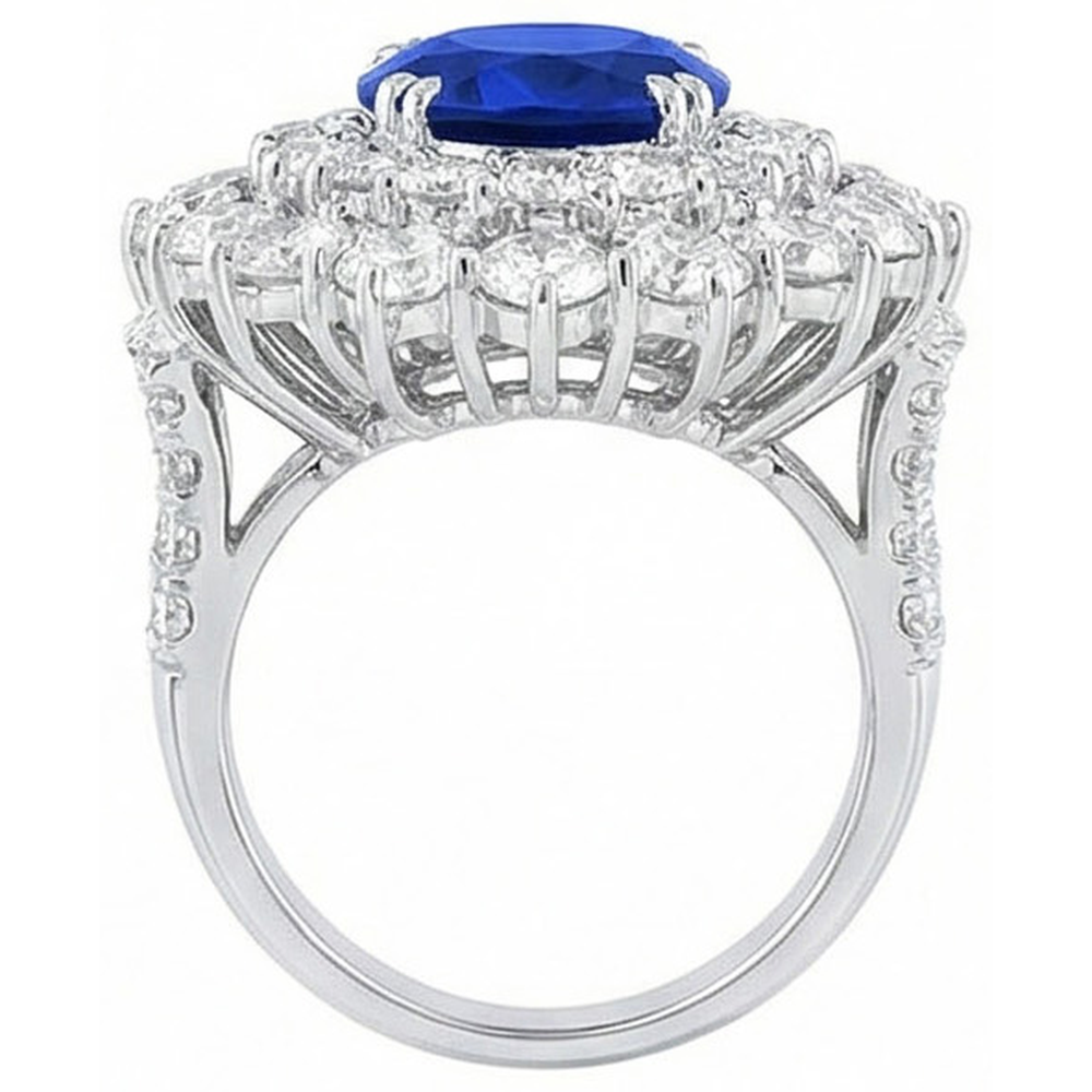 14K White Gold 10 Ct. Cushion Sapphire And Round Natural Earth Mined Diamonds Ring