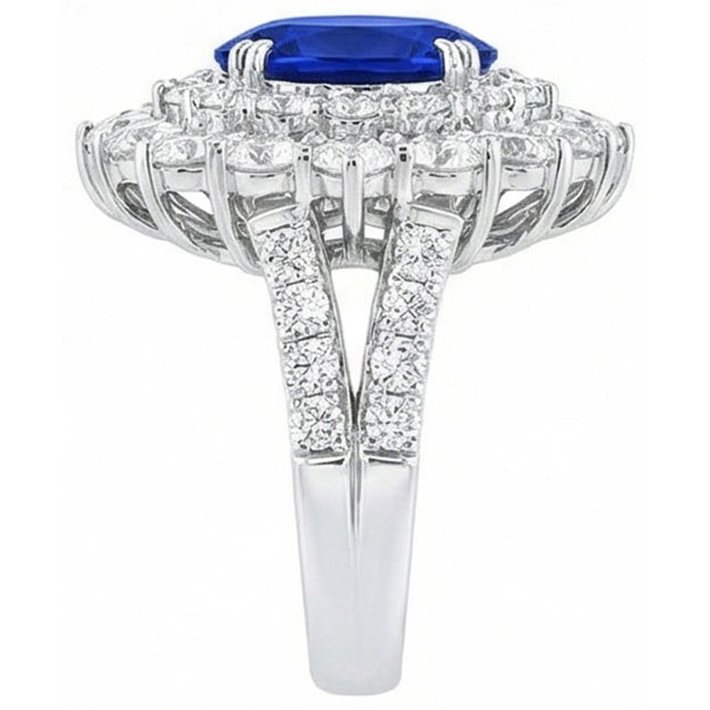 14K White Gold 10 Ct. Cushion Sapphire And Round Natural Earth Mined Diamonds Ring