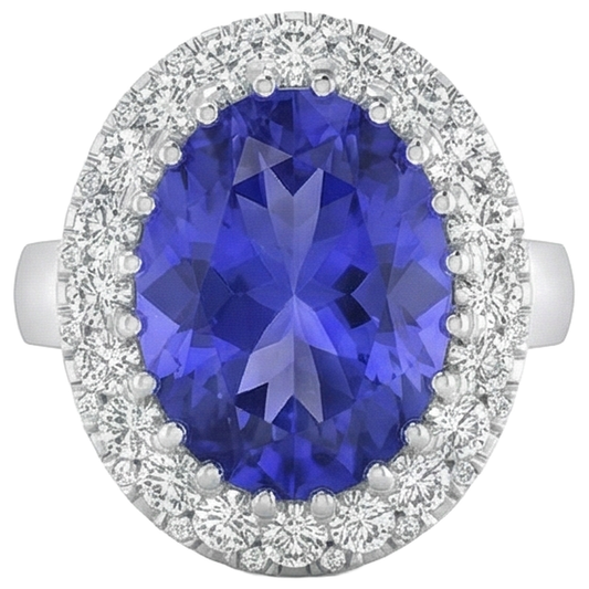 14K White Gold 15 Ct Big Tanzanite And Small Natural Earth Mined Diamonds Ring New