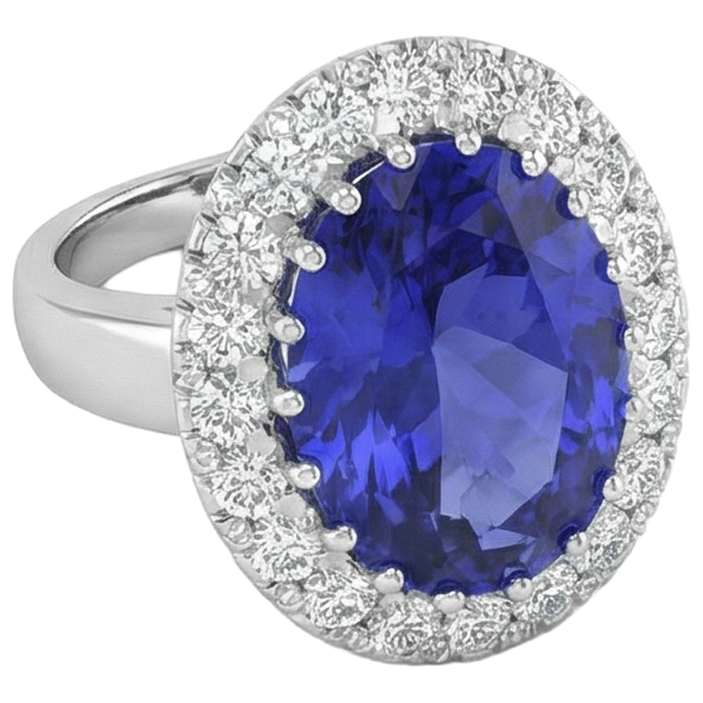 14K White Gold 15 Ct Big Tanzanite And Small Natural Earth Mined Diamonds Ring New