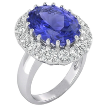14K White Gold 15 Ct Big Tanzanite And Small Natural Earth Mined Diamonds Ring New