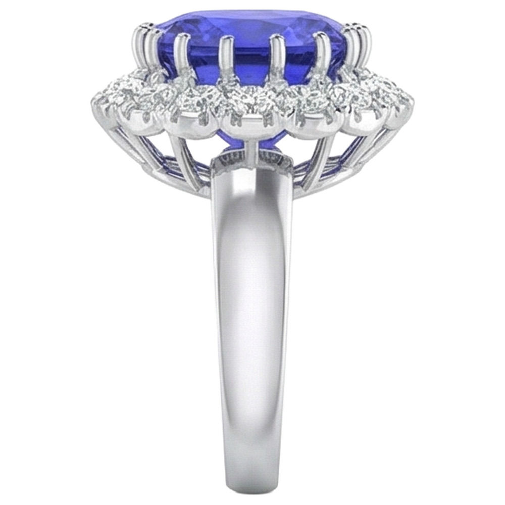 14K White Gold 15 Ct Big Tanzanite And Small Natural Earth Mined Diamonds Ring New