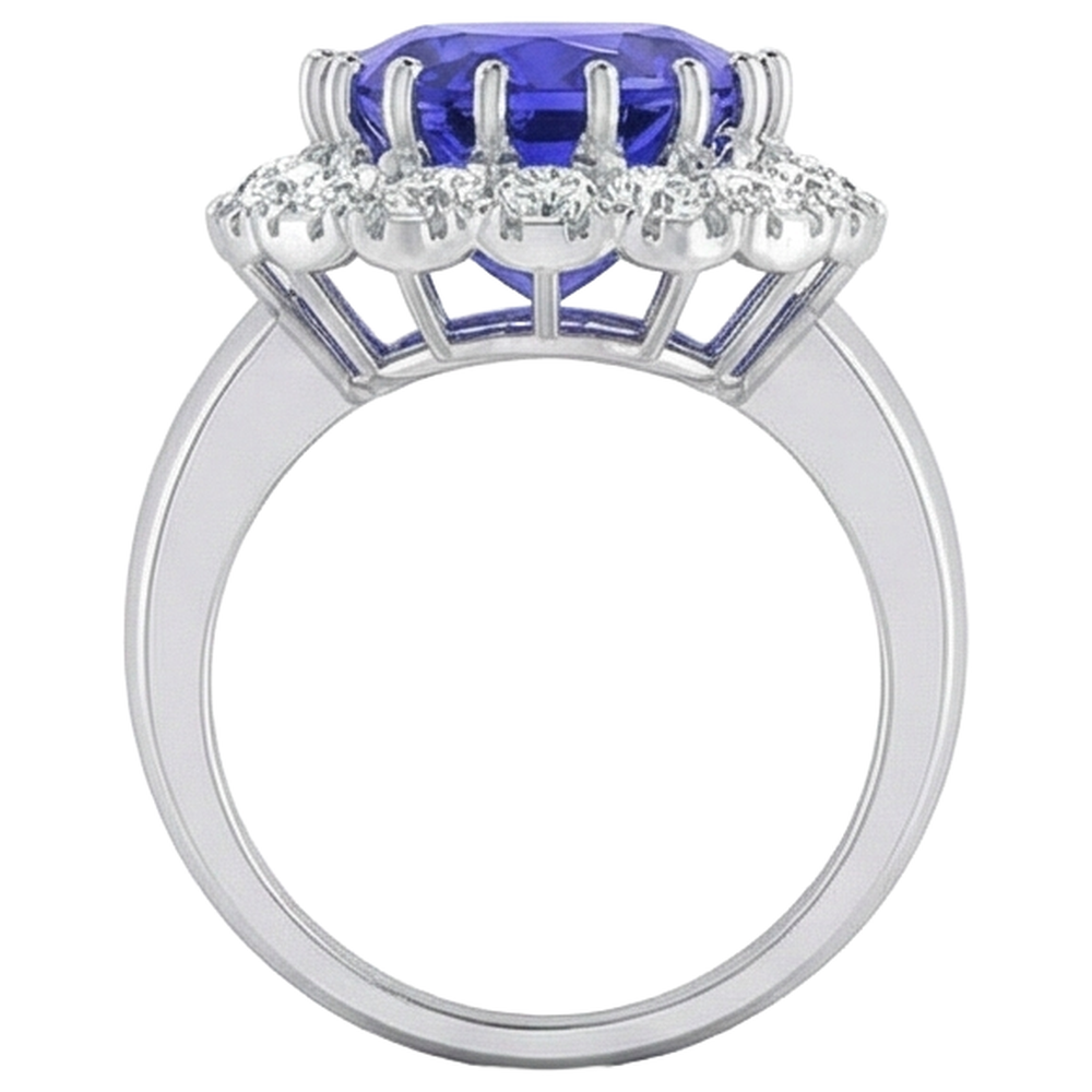14K White Gold 15 Ct Big Tanzanite And Small Natural Earth Mined Diamonds Ring New