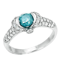 14K White Gold 1.25 Ct Blue Genuine Diamond Fancy Gemstone Ring Jewelry New