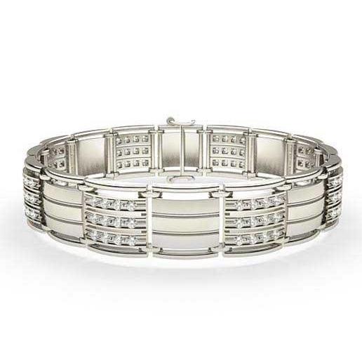 14K White Gold 3 Carats Brilliant Cut Genuine Diamonds Men's Bracelet New