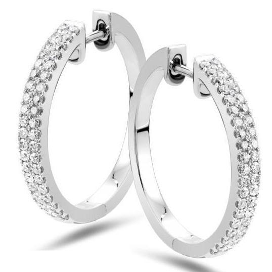 14K White Gold 3 Carats Prong Set Genuine Diamonds Ladies Hoop Earrings