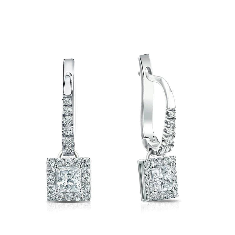 14K White Gold 3.50 Carats Real Diamonds Ladies Dangle Earrings New