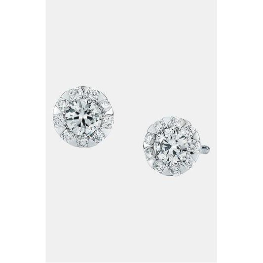 14K White Gold 4 Carats Brilliant Cut Real Diamond Stud Halo Earrings New