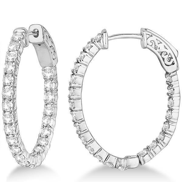 14K White Gold 4.40 Ct Round Brilliant Cut Genuine Diamonds Hoop Earrings New