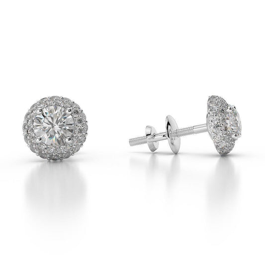 14K White Gold 4.50 Carats Round Cut Real Diamonds Women Studs Halo Earrings