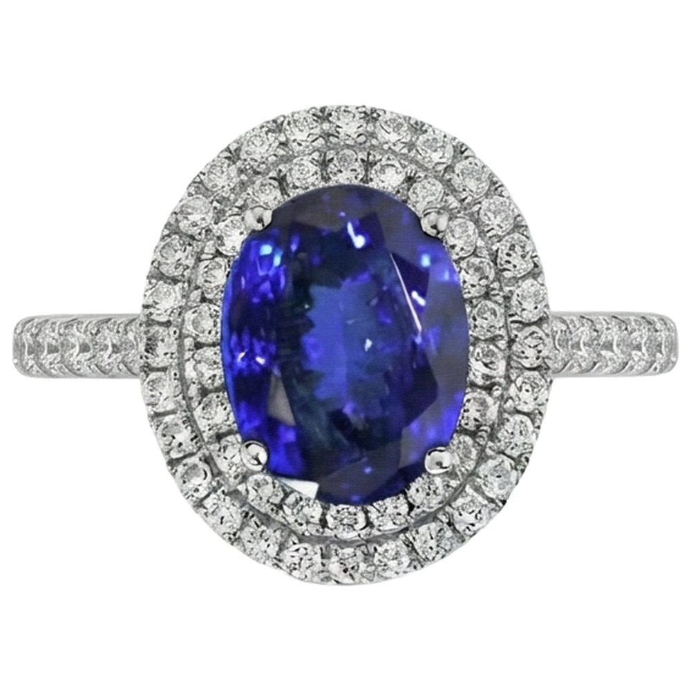 14K White Gold 7.25 Carats Tanzanite With Natural Earth Mined Diamonds Ring