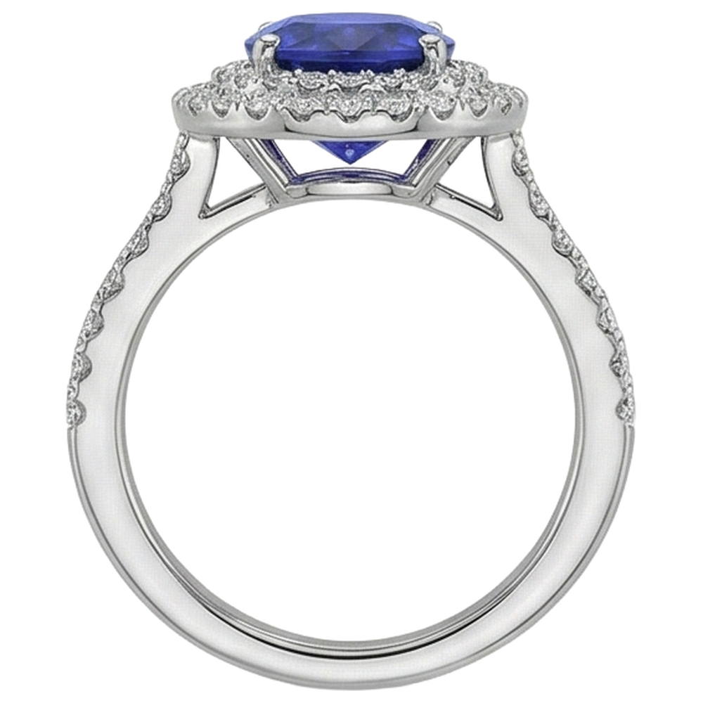 14K White Gold 7.25 Carats Tanzanite With Natural Earth Mined Diamonds Ring