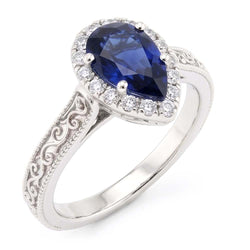 14K White Gold Antique Blue Sapphire Gemstone Ring 1 ct