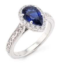 14K White Gold Antique Blue Sapphire Gemstone Ring 1 ct
