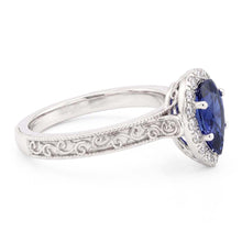 14K White Gold Antique Blue Sapphire Gemstone Ring 1 ct