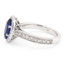 14K White Gold Antique Blue Sapphire Gemstone Ring 1 ct