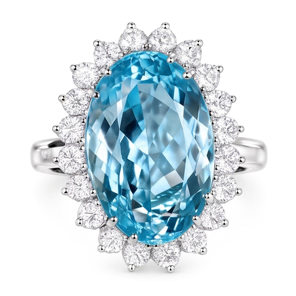 14K White Gold Aquamarine With Natural Earth Mined Diamonds 9 Ct Engagement Ring