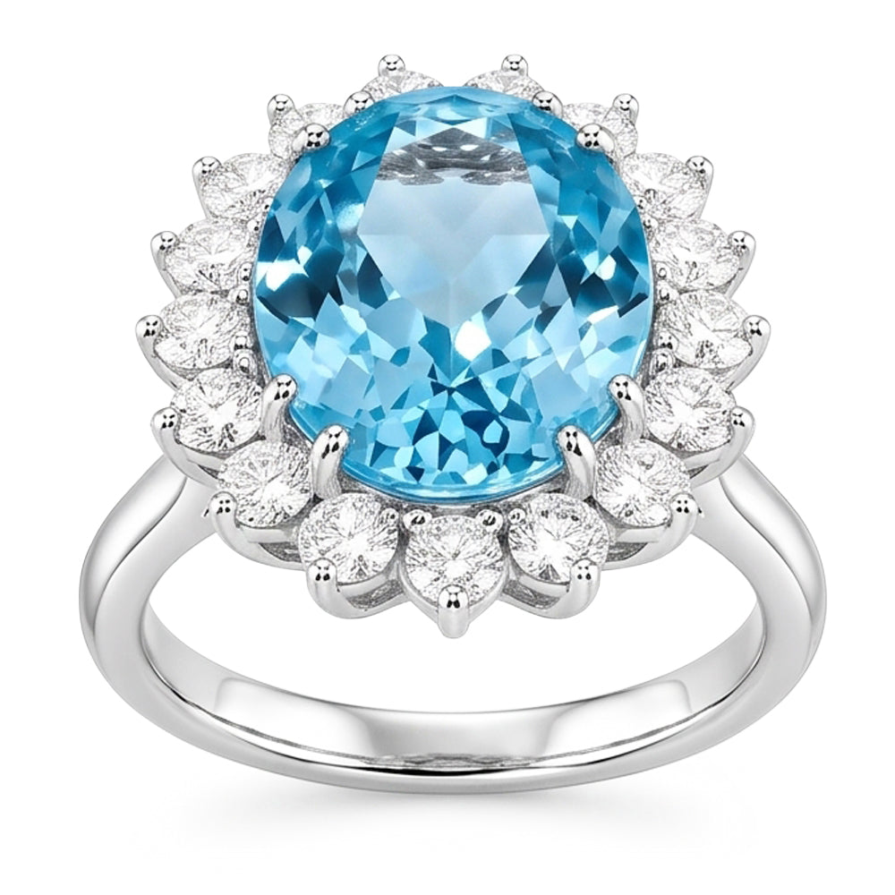 14K White Gold Aquamarine With Natural Earth Mined Diamonds 9 Ct Engagement Ring