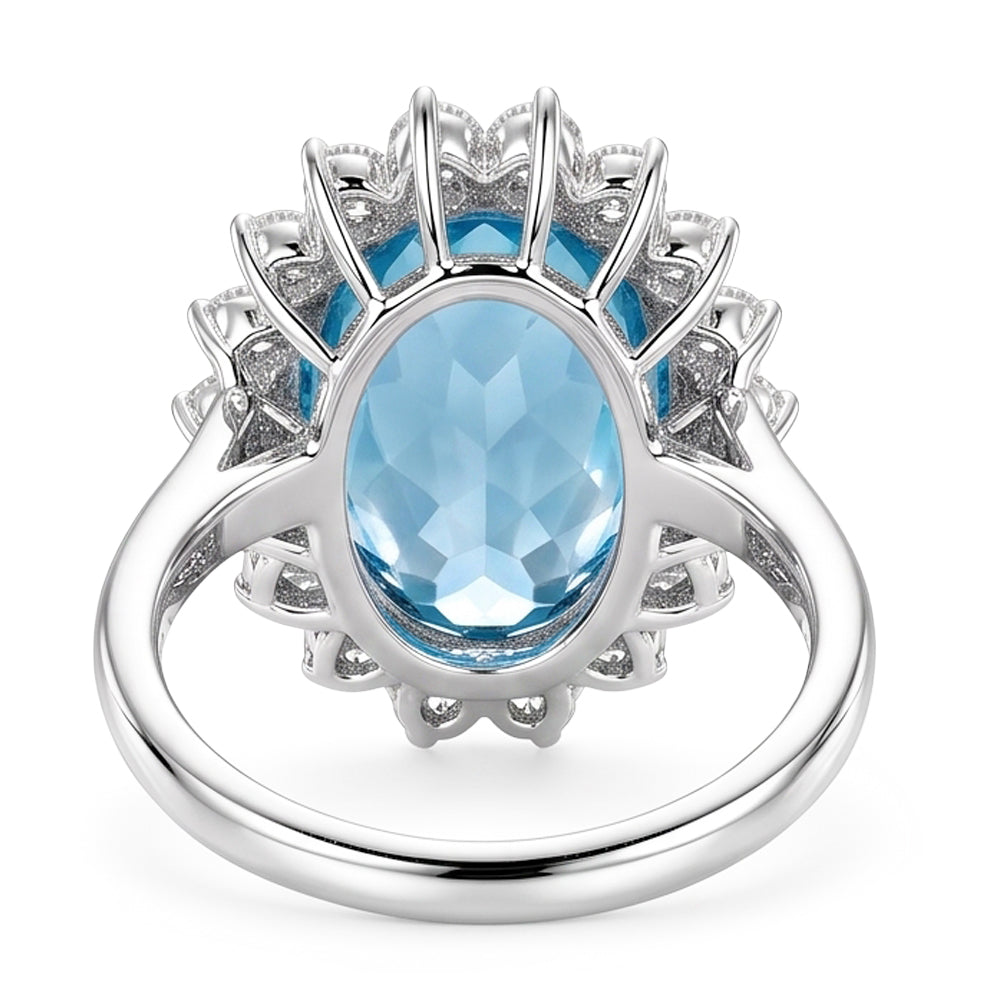 14K White Gold Aquamarine With Natural Earth Mined Diamonds 9 Ct Engagement Ring