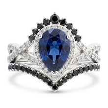 14K White Gold Black Diamond Blue Sapphire Colored Stone Ring 4