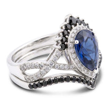 14K White Gold Black Diamond Blue Sapphire Colored Stone Ring 4