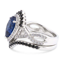 14K White Gold Black Diamond Blue Sapphire Colored Stone Ring 4