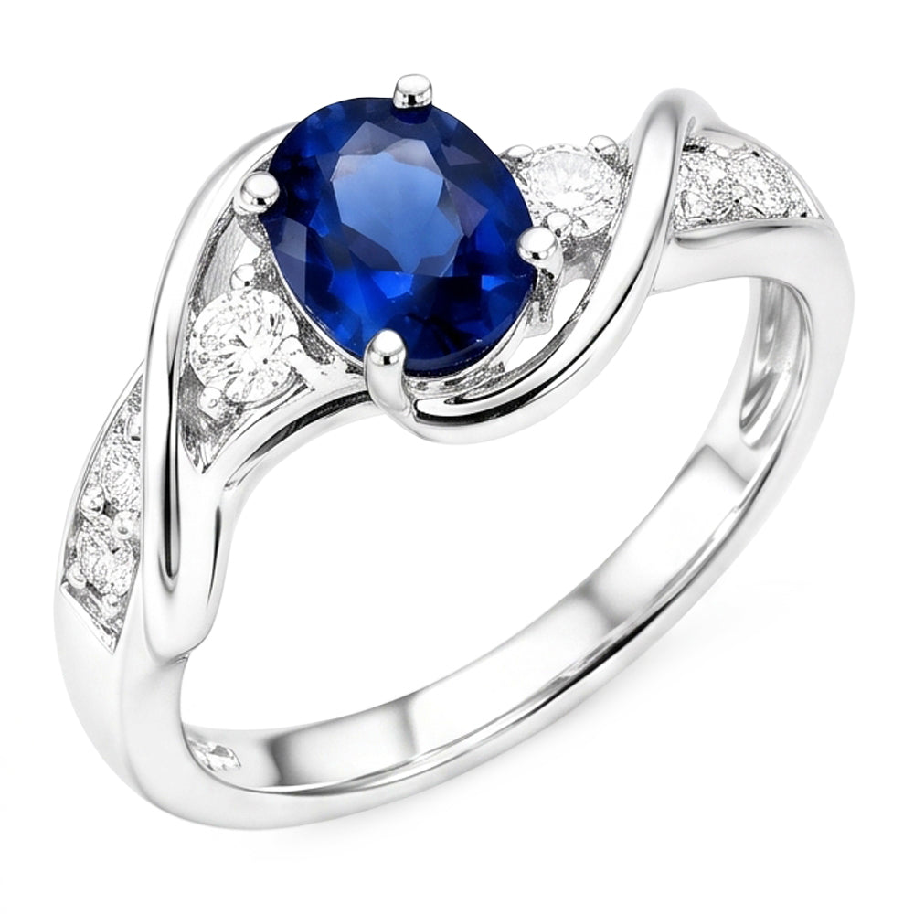 14K White Gold Ceylon Sapphire With Natural Earth Mined Diamond Wedding Ring 1.25 Ct