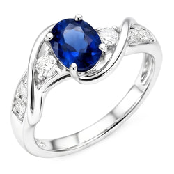 14K White Gold Ceylon Sapphire With Natural Earth Mined Diamond Wedding Ring 1.25 Ct