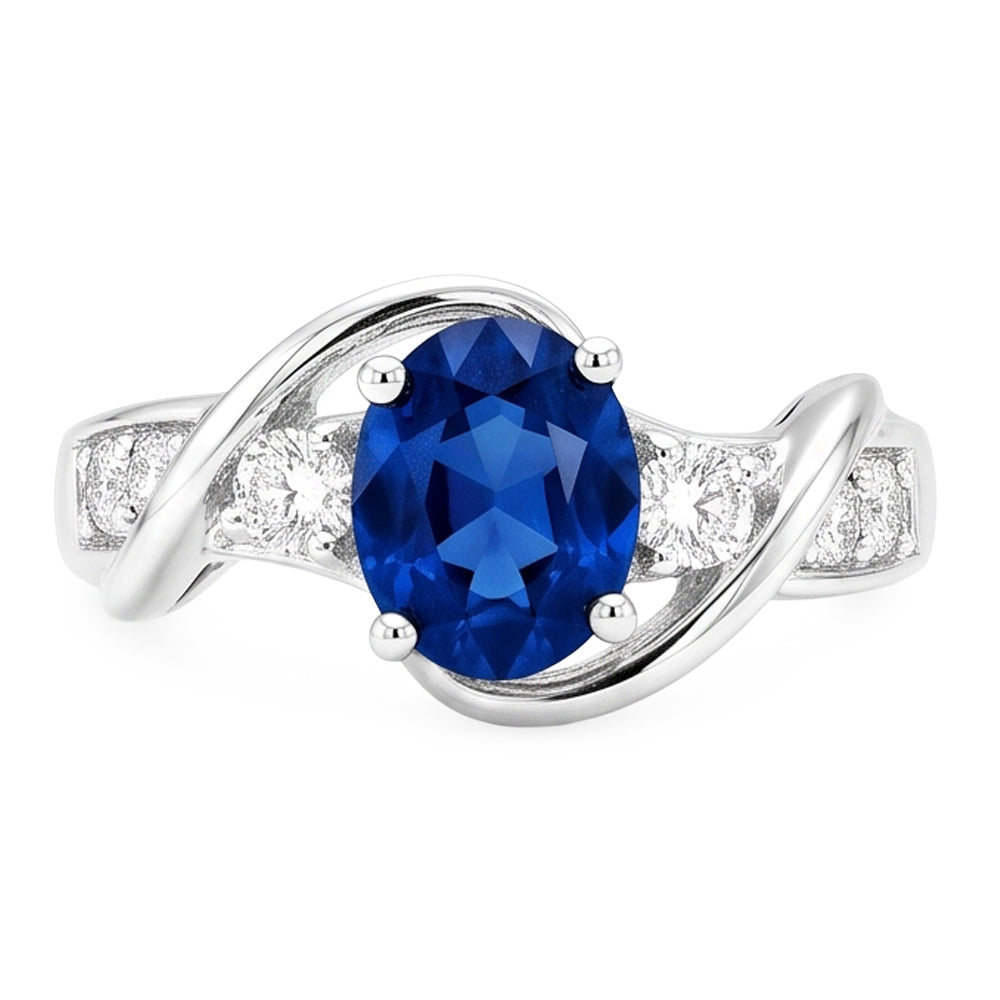 14K White Gold Ceylon Sapphire With Natural Earth Mined Diamond Wedding Ring 1.25 Ct