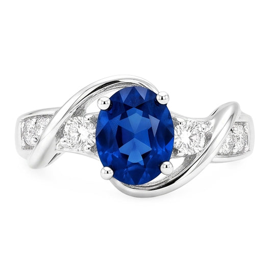 14K White Gold Ceylon Sapphire With Natural Earth Mined Diamond Wedding Ring 1.25 Ct