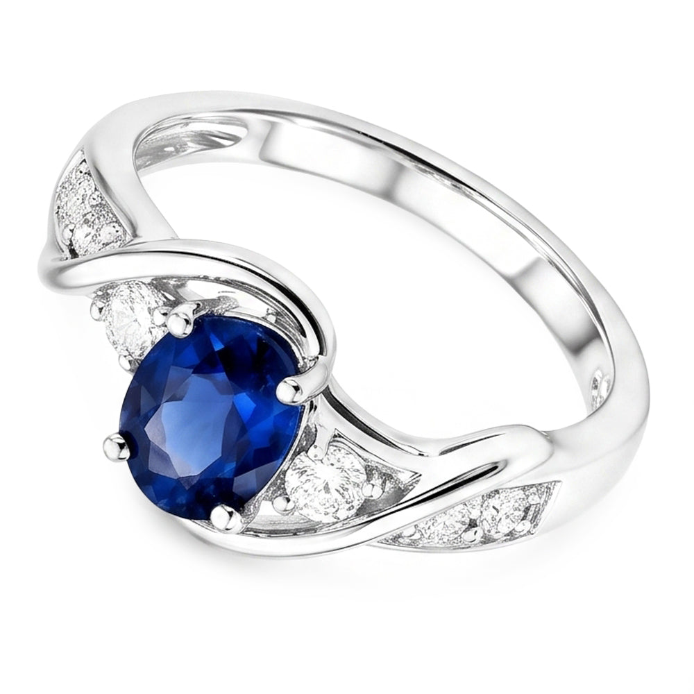 14K White Gold Ceylon Sapphire With Natural Earth Mined Diamond Wedding Ring 1.25 Ct