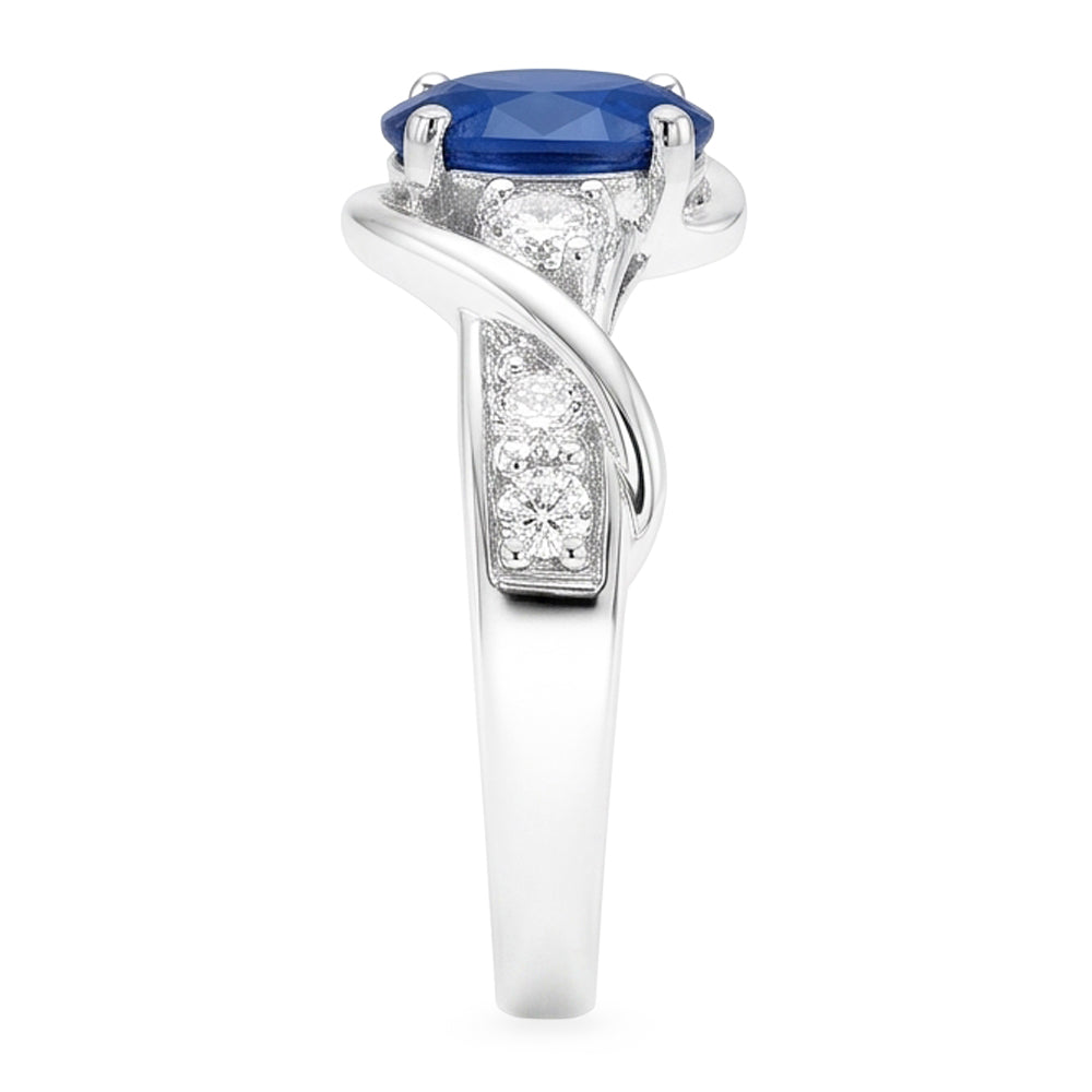 14K White Gold Ceylon Sapphire With Natural Earth Mined Diamond Wedding Ring 1.25 Ct
